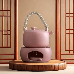 10.1 Fl Oz Pink Ceramic Hemp Rope Handle Heated Teapot And Candle Warmer
