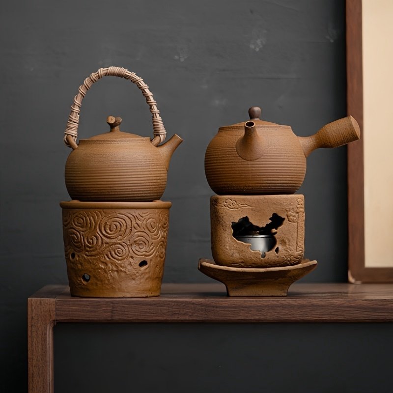 15.2 Fl Oz Antique Handmade Old Pottery Heated Teapots With Candle Warmers Set 15.2 Fl Oz Antique Handmade Old Pottery Heated Teapots With Candle Warmers Set