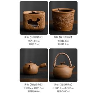 15.2 Fl Oz Antique Handmade Old Pottery Heated Teapots With Candle Warmers Set