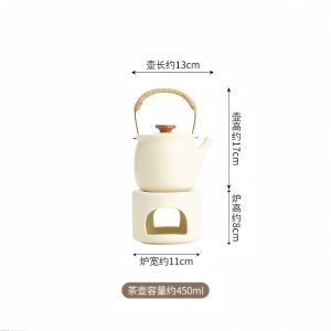 15.2 Fl Oz White Simple Elegant Ceramic Tea Pot With Wax Candle Warmer Set