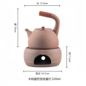 17.6 Fl Oz Vintage Handmade Red Tea Kettle With Wax Candle Warmer Set