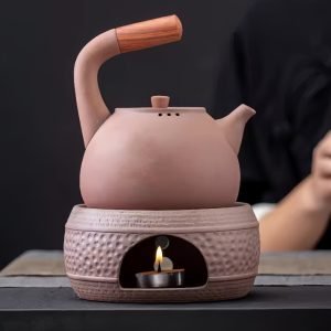 17.6 Fl Oz Vintage Handmade Red Tea Kettle With Wax Candle Warmer Set