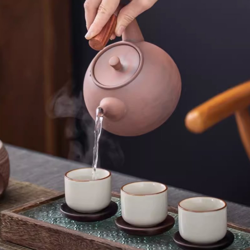 17.6 Fl Oz Vintage Handmade Red Tea Kettle With Wax Candle Warmer Set 17.6 Fl Oz Vintage Handmade Red Tea Kettle With Wax Candle Warmer Set