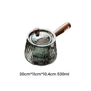 17.9 Fl Oz Transparent And Grey Side Wooden Handle Glass Teapots With Loose Leaf Glass Infusers