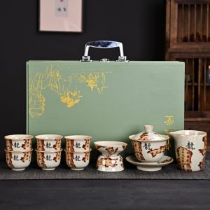 Ru Kiln Antique Landscape Calligraphy Traditional Crack Glaze Ceramic Chinese Tea Ceremony Sets