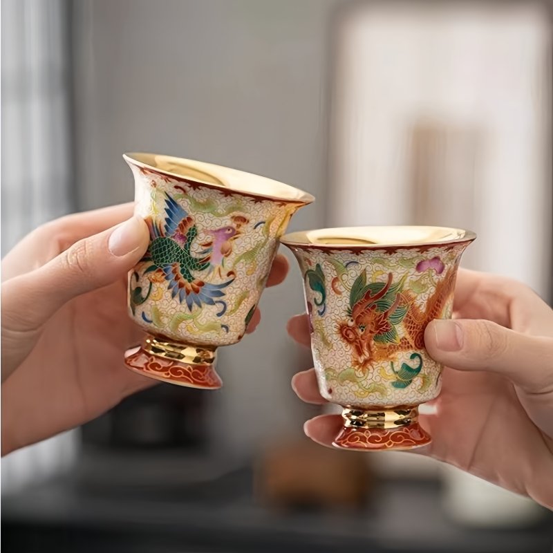 Enamel Color Technique Gilded Dragon And Phoenix Pattern Porcelain Tea Cups Set Enamel Color Technique Gilded Dragon And Phoenix Pattern Porcelain Tea Cups Set