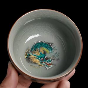 Antique Chinese Auspicious Dragon Gongfu Tea Ceremony Accessories Ceramic Master Tea Cup Chawan