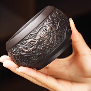 Anique Yixing Purple Clay Year Of The Relief Chinese Dragon Double-layer Hollow Gongfu Tea Cup Set