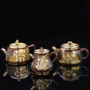 4.4 Fl Oz-5.1 Fl Oz Vintage Small Gold Inlaid Traditional Patterns Chinese Ceramic Tea Kettles