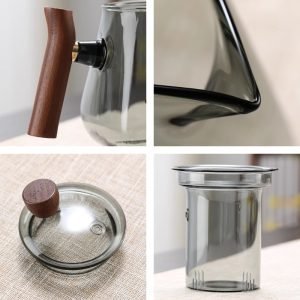 20.3 Fl Oz Best Plum Pattern Antique Grey Glass Tea Kettle With Wooden Handle And Glass Infuser
