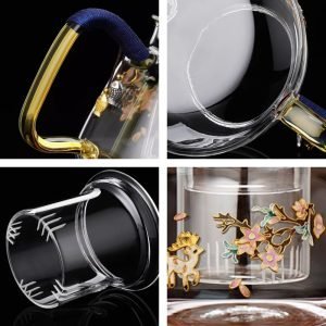 20.3 Fl Oz Deer With Flower Pattern Transparent Glass Infuser Teapot With Golden Handle