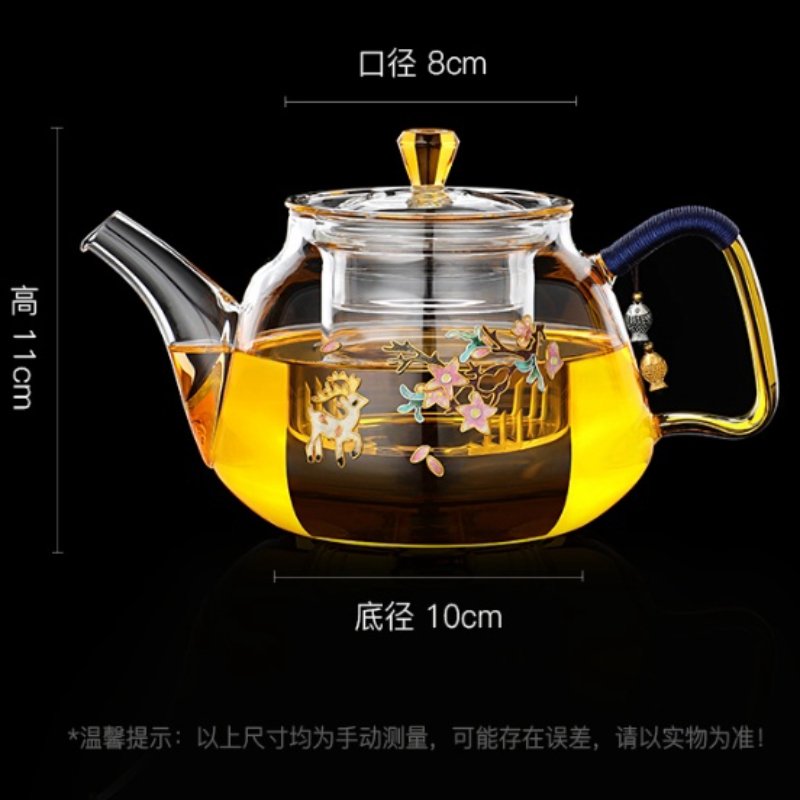 20.3 Fl Oz Deer With Flower Pattern Transparent Glass Infuser Teapot With Golden Handle 20.3 Fl Oz Deer With Flower Pattern Transparent Glass Infuser Teapot With Golden Handle