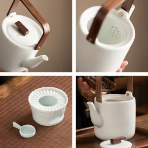 20.3 Fl Oz White And Red Ceramic Vintage Heated Teapots And Warmers Set