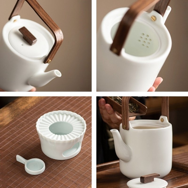 20.3 Fl Oz White And Red Ceramic Vintage Heated Teapots And Warmers Set 20.3 Fl Oz White And Red Ceramic Vintage Heated Teapots And Warmers Set