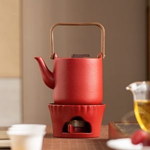 20.3 Fl Oz White And Red Ceramic Vintage Heated Teapots And Warmers Set
