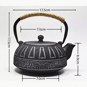 27 Fl Oz Black Antique Pattern Old Cast Iron Tea Kettle And Cups Set For Sale