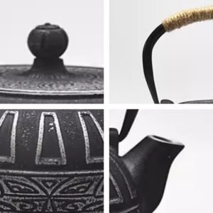 27 Fl Oz Black Antique Pattern Old Cast Iron Tea Kettle And Cups Set For Sale