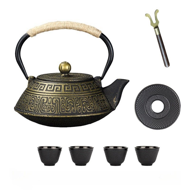 27 Fl Oz Golden Handcrafted Vintage Rich Pattern Cast Iron Enamel Tea Pot Set 27 Fl Oz Golden Handcrafted Vintage Rich Pattern Cast Iron Enamel Tea Pot Set