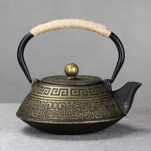27 Fl Oz Golden Handcrafted Vintage Rich Pattern Cast Iron Enamel Tea Pot Set