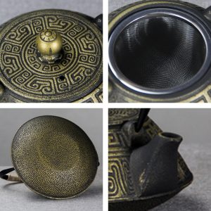 27 Fl Oz Golden Handcrafted Vintage Rich Pattern Cast Iron Enamel Tea Pot Set