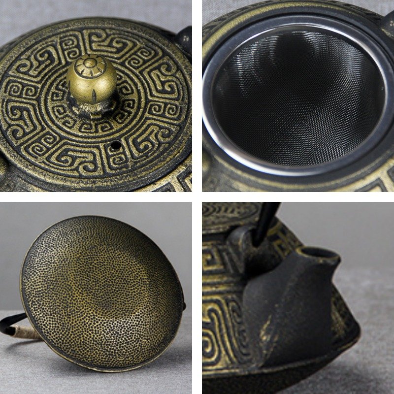 27 Fl Oz Golden Handcrafted Vintage Rich Pattern Cast Iron Enamel Tea Pot Set 27 Fl Oz Golden Handcrafted Vintage Rich Pattern Cast Iron Enamel Tea Pot Set