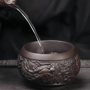 Anique Yixing Purple Clay Year Of The Relief Chinese Dragon Double-layer Hollow Gongfu Tea Cup Set