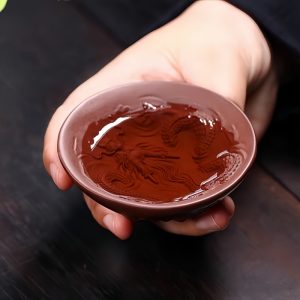 Handmade Gongfu Tea Accessories Purple Clay Tea Cup With Relief Dragon Playing With A Balll Figurine