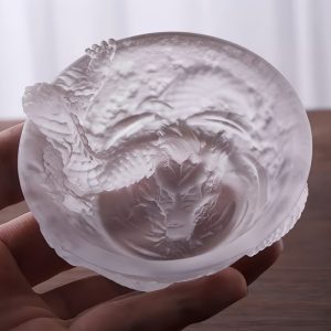 Chinese Gongfu Tea Ceremony Accessories Colored Glaze Year Of The Dragon Tea Cup With Relief Dragon Figurine And Saucer