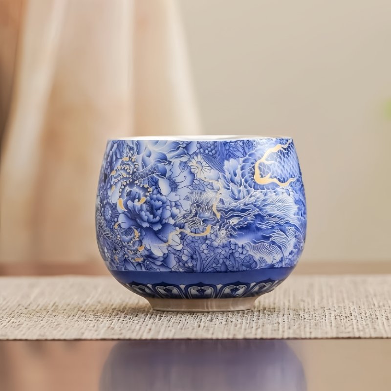 Vintage Chinese Blue And White With Silver Gilding Ceramic Blue Dragon Ten Thousand Flowers Pattern Tea Cup Vintage Chinese Blue And White With Silver Gilding Ceramic Blue Dragon Ten Thousand Flowers Pattern Tea Cup