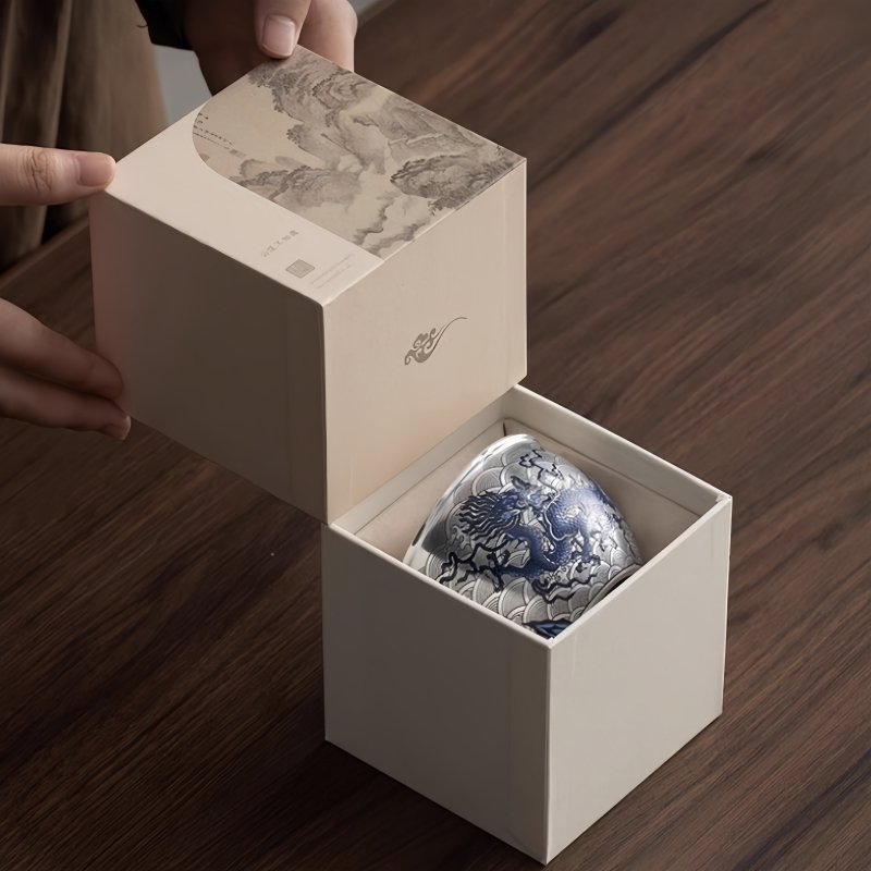 Handmade Vintage Silver Gilding Blue And White Porcelain Dragon Pattern Gongfu Tea Cup Year Of The Dragon Handmade Vintage Silver Gilding Blue And White Porcelain Dragon Pattern Gongfu Tea Cup Year Of The Dragon