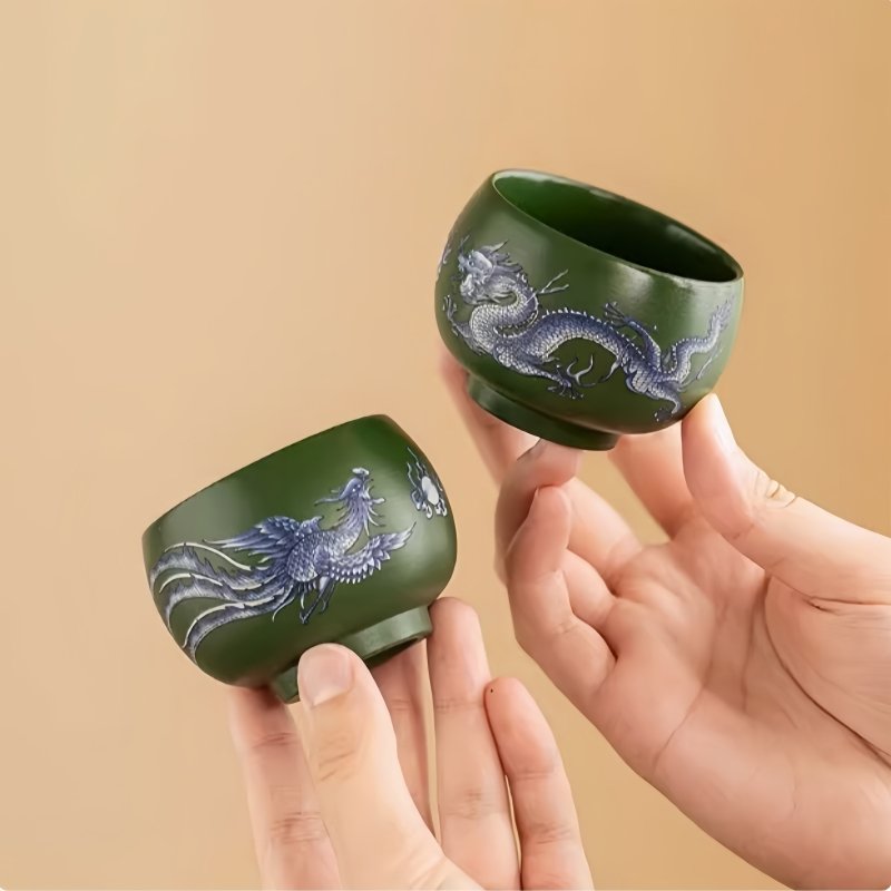 Japanese Green Clay Dragon And Phoenix Gongfu Tea Ceremony Tea Cups Set Master Tea Cup Set Japanese Green Clay Dragon And Phoenix Gongfu Tea Ceremony Tea Cups Set Master Tea Cup Set