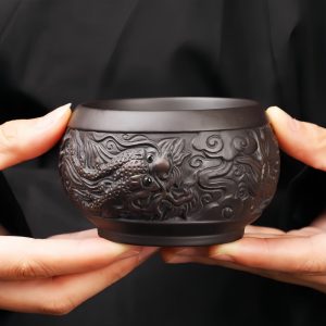 Anique Yixing Purple Clay Year Of The Relief Chinese Dragon Double-layer Hollow Gongfu Tea Cup Set