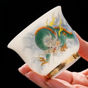 Japanese White Jade Porcelain Year Of The Dragon Large Ceramic Tea Cup Master Tea Cups