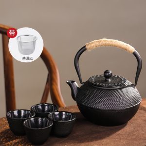 40.6 Fl Oz Large Black Handmade Vintage Particle Old Cast Iron Tea Kettle Set