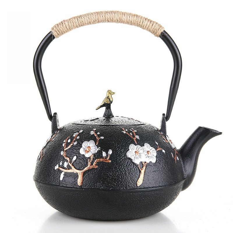 40.6 Fl Oz Large Magpie With Plum Pattern Antique Cast Iron Teapot Set For Sale 40.6 Fl Oz Large Magpie With Plum Pattern Antique Cast Iron Teapot Set For Sale