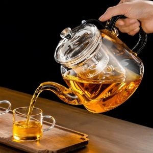 44 Fl Oz Modern High Borosilicate Heat Resistant Infuser Thick Glass Teapot For Sale