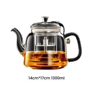 44 Fl Oz Modern High Borosilicate Heat Resistant Infuser Thick Glass Teapot For Sale