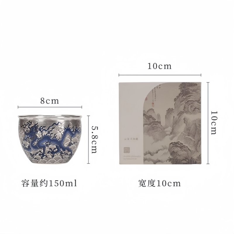 Handmade Vintage Silver Gilding Blue And White Porcelain Dragon Pattern Gongfu Tea Cup Year Of The Dragon Handmade Vintage Silver Gilding Blue And White Porcelain Dragon Pattern Gongfu Tea Cup Year Of The Dragon