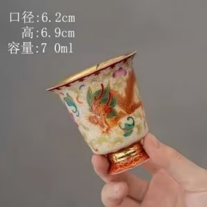 Enamel Color Technique Gilded Dragon And Phoenix Pattern Porcelain Tea Cups Set