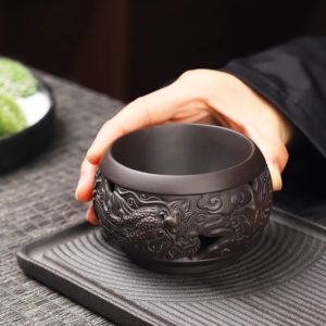 Anique Yixing Purple Clay Year Of The Relief Chinese Dragon Double-layer Hollow Gongfu Tea Cup Set