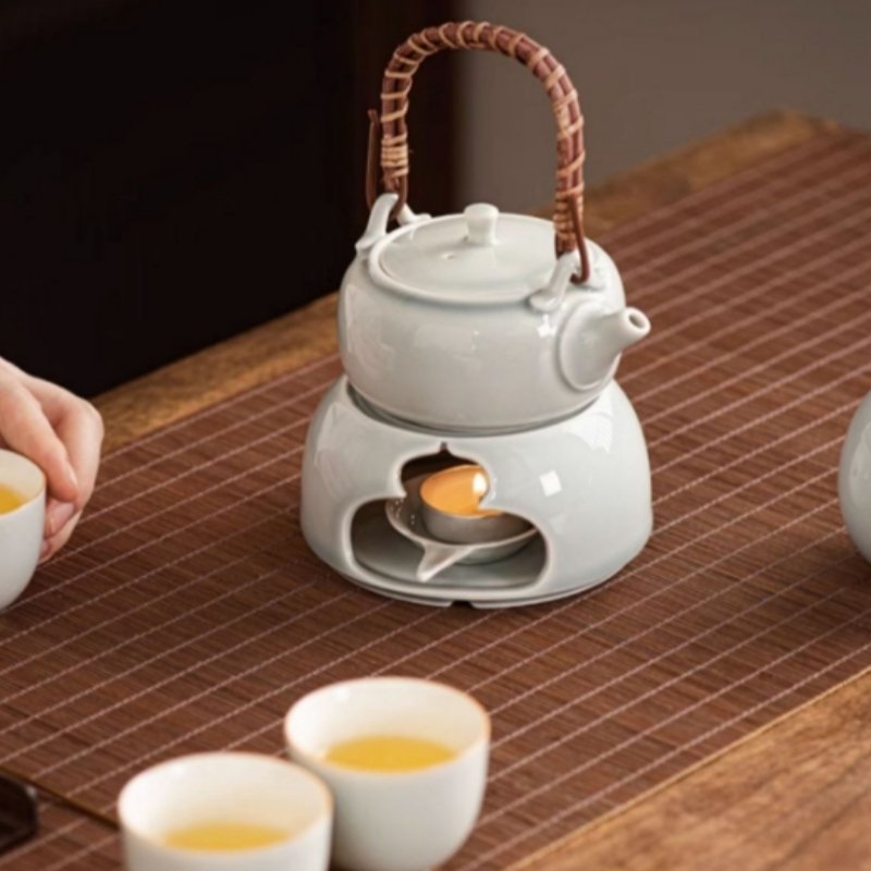 6.8 Fl Oz Ash Glaze Traditional Porcelain Tea Kettle With Candle Warmer Set 6.8 Fl Oz Ash Glaze Traditional Porcelain Tea Kettle With Candle Warmer Set