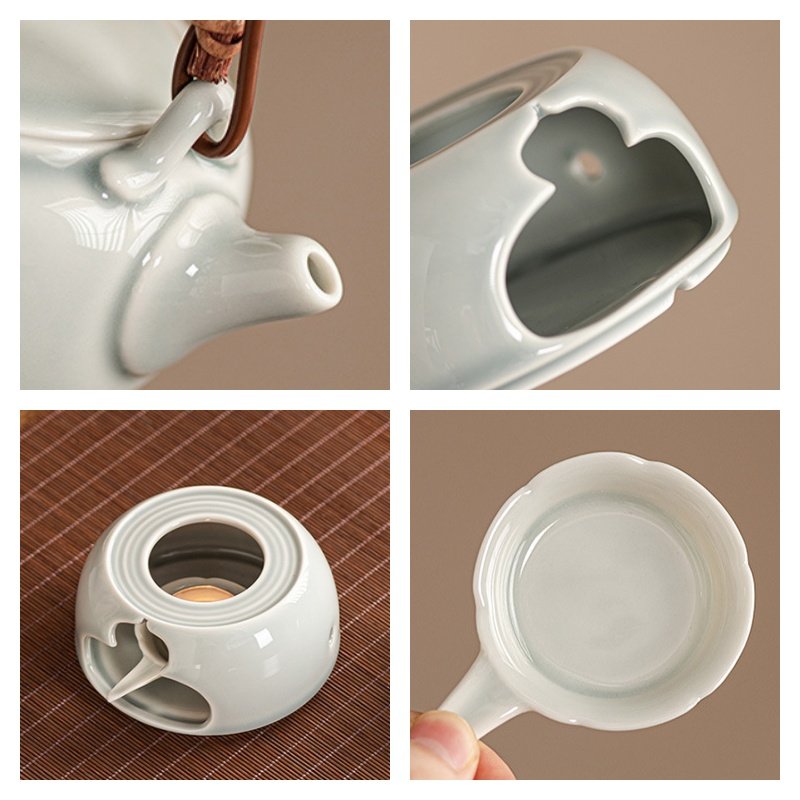 6.8 Fl Oz Ash Glaze Traditional Porcelain Tea Kettle With Candle Warmer Set 6.8 Fl Oz Ash Glaze Traditional Porcelain Tea Kettle With Candle Warmer Set