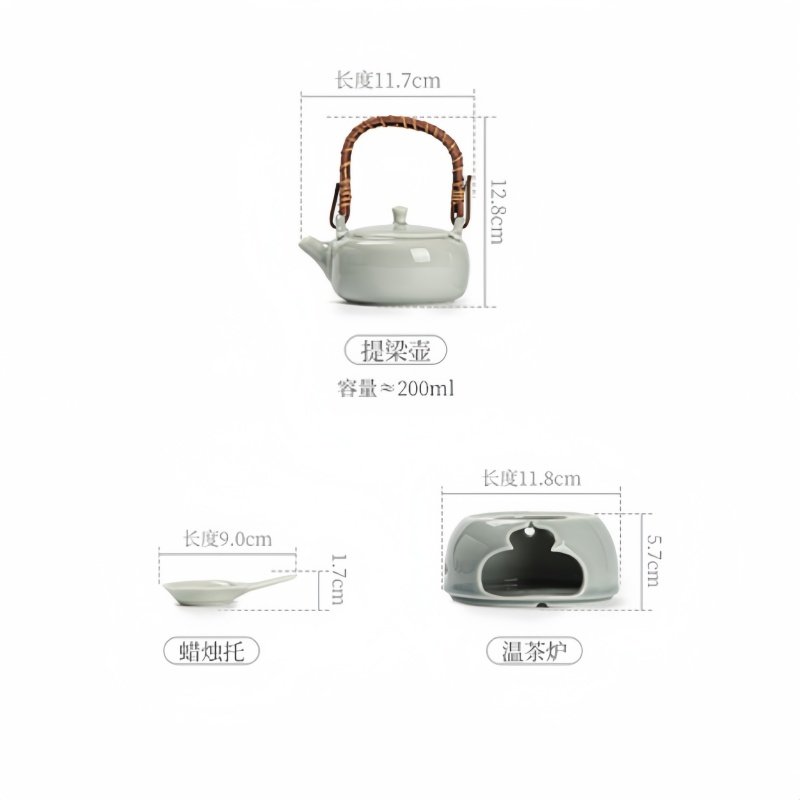 6.8 Fl Oz Ash Glaze Traditional Porcelain Tea Kettle With Candle Warmer Set 6.8 Fl Oz Ash Glaze Traditional Porcelain Tea Kettle With Candle Warmer Set