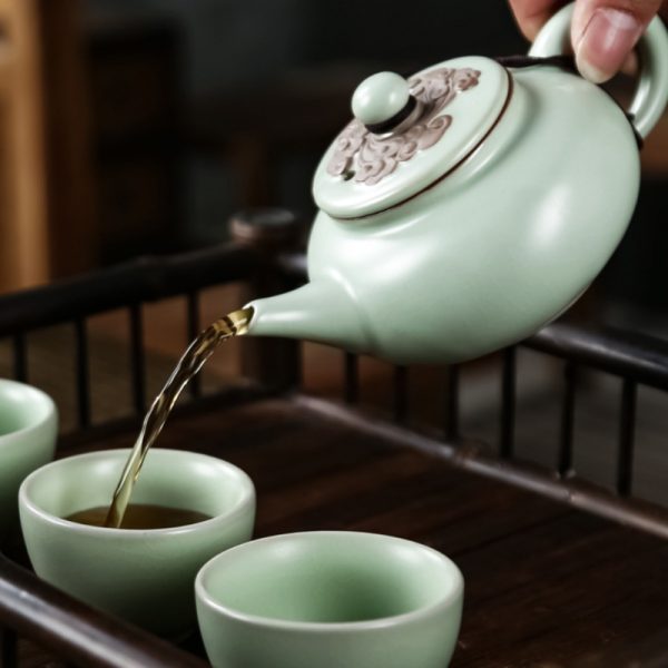 6.8 Fl Oz/200 Ml Traditional Ru Kiln White Antique Chinese Porcelain Teapot