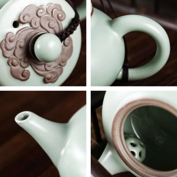 6.8 Fl Oz/200 Ml Traditional Ru Kiln White Antique Chinese Porcelain Teapot