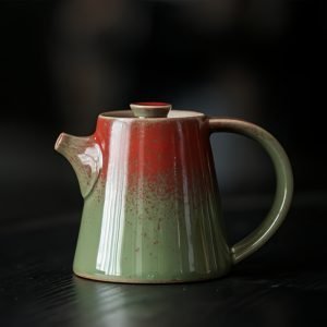 6.9 Fl Oz/205 Ml Handmade Green And Red Vintage Chinese Rough Pottery Teapot