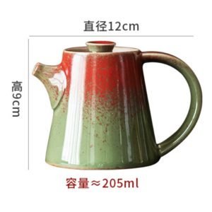 6.9 Fl Oz/205 Ml Handmade Green And Red Vintage Chinese Rough Pottery Teapot