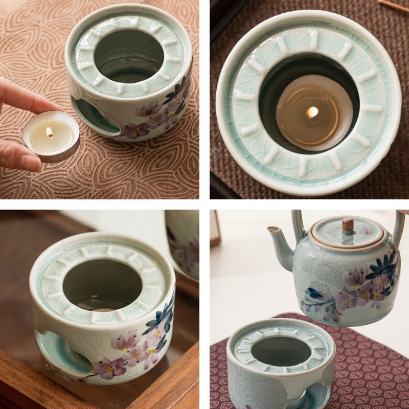 7.1 Fl Oz Antique Ice Crack Glaze Magnolia Flower Theme Porcelain Teapot And Candle Warmer 7.1 Fl Oz Antique Ice Crack Glaze Magnolia Flower Theme Porcelain Teapot And Candle Warmer