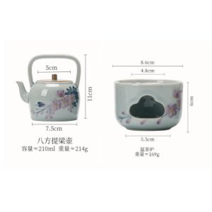 7.1 Fl Oz Antique Ice Crack Glaze Magnolia Flower Theme Porcelain Teapot And Candle Warmer