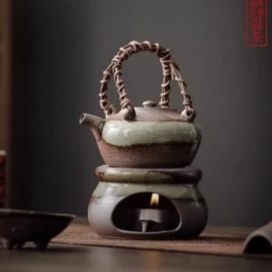 7.4 Fl Oz Antique Handmade Ceramic Small Rough Pottery Teapot And Candle Warmer